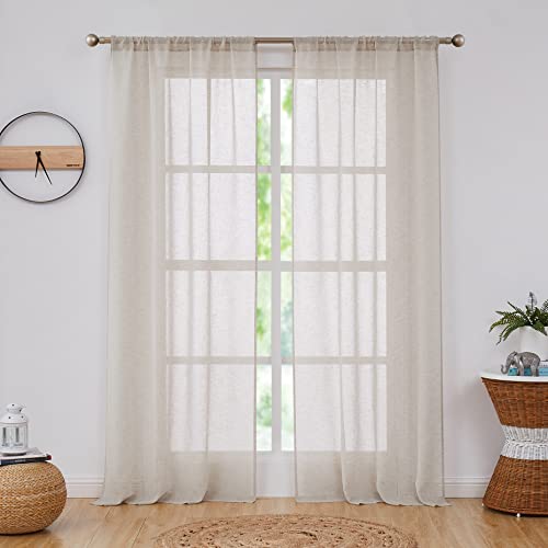 Central Park Durchsichtige Leinen-Fenstervorhänge, Leinenstruktur, solide Fensterbehandlungssets, Vorhänge, Paar, Stangentaschen, Vorhänge für Wohn- und Schlafzimmer, 213.4 cm lang, 2 Paneele von CentralPark