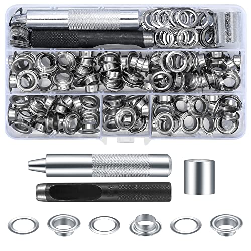 120 Sätze Ösen Werkzeug Set, Ösen Scheiben Ösenzange Kit, 10 mm Metall Tülle Ösen Grommets Setzwerkzeug Ösenzange mit Stanzwerkzeug für Planen/Leder/Gewebe/Vorhang/Poo/Abdeckung Ösen von Cents matter