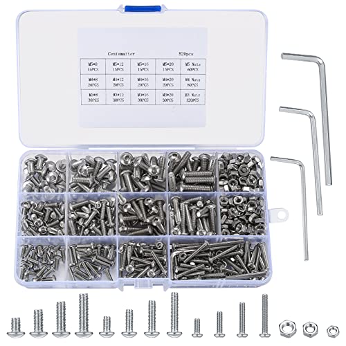 520 Stück Muttern und Schrauben Set, M3 M4 M5 Edelstahl Innensechskantschrauben und Muttern sortiert, Schrauben Muttern Bolzen Sortiment Kit mit 3 Stück Sechskantschlüsseln von Cents matter