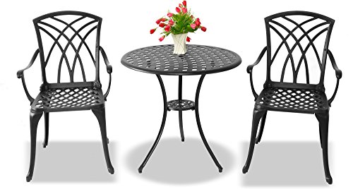 Centurion Supports Oshowa luxuriös Garten & Terrasse Tisch und 2 großen Stühle mit Armlehnen Aluminium-Guss Bistro Set – Schwarz von Centurion Supports