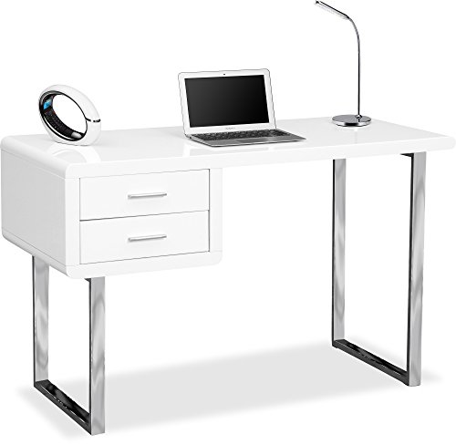 Centurion Supports Harmonia Schreibtisch / Computertisch, für Zuhause / Büro, 2 Schubläden, modern, glänzend, Chrombeine, Weiß von Centurion Supports
