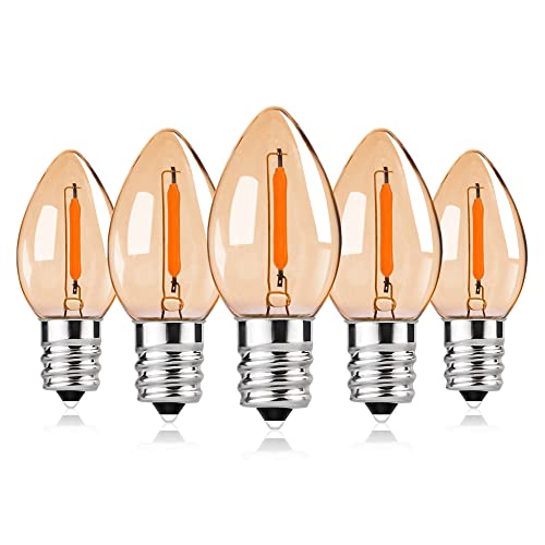 Century Light 5er-Pack Nachtlicht C7 Vintage Glühfaden LED Kerze Birne 0.5W ersetzt 5W E14 50lm 2200K Extra Warmweiß 360° 230V Kerzenlampen Salzlampe, nicht dimmbar,Weihnachtsdeko Glühbirnen von Century Light