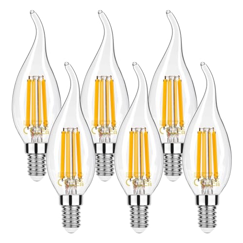 Century Light E14 LED Dimmbar Lampe Kerzenform 6W 806 Lumen Vintage Kronleuchter Glühbirne, 2700K Warmweiß LED Fadenlampe Filament Ersatz für herkömmliche 60W-Leuchtmittel, Glas, 6stück von Century Light