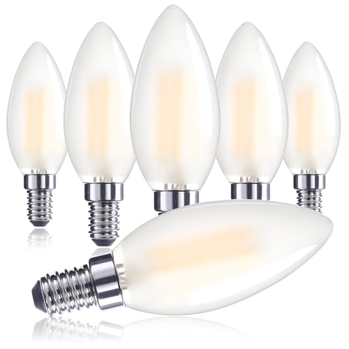 Century Light E14 Led Dimmbar Glühbirne, C35 E14 Kerzenlampe, 6W ersetzt 60 Watt, 2700K Warm weiß, 850lm für Kronleuchter, 6 Stück von Century Light