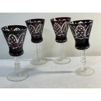 Vintage Boho Crystal Ruby Red/Burgund Cranberry Weinglas Cut To Clear Set Von 4 von Centuryimports2010