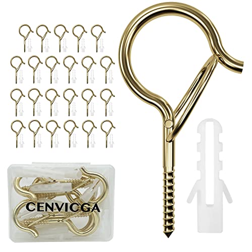 Cenvicga - 24 Stück Schraubhaken Edelstahl, Haken Zum Schrauben mit Sicherung, Deckenhaken. Hakenschrauben zum Pflanzenkörben, Vogelhäuschen, Windspielen, Katzennetz. (Gold) von Cenvicga