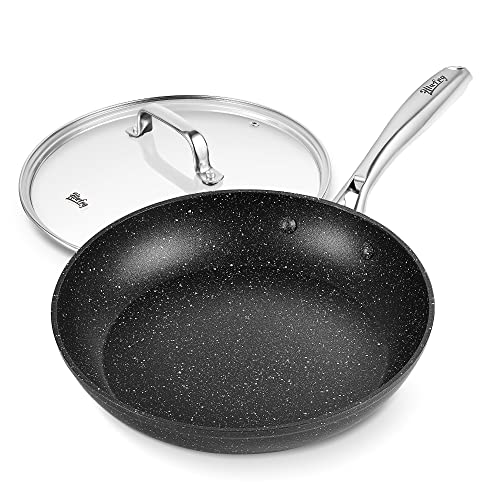 HLAFRG 8 Inch Nonstick Frying Pan with Lid,Black Marble Cookware, Stone-Derived Coating, Non Toxic APEO & PFOA Free, with Heat-Resistant Handle,Oven Safe and Suitable for All Stove von Cenyo