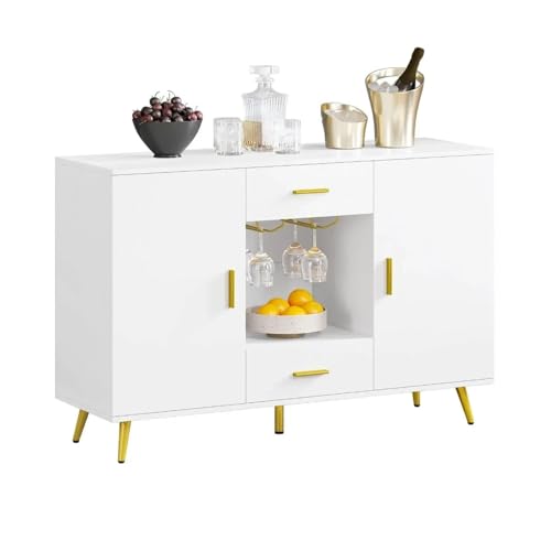 Cenz-888 Bauernhaus Buffetschrank Küchenschränke Weißer Buffetschrank Weinglashalter Esszimmer Sideboard Buffetschrank Schließfach mit verstellbaren Regalen Sideboardschrank von Cenz-888