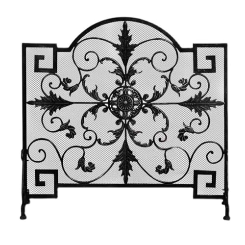 Ofen-Kaminschutzgitter Schwarzer Retro-Kaminschirm mit komplizierten Schnitzereien und ausgehöhlten Wänden, feuerfeste Trennwand for Wohnzimmer von Cenz-888