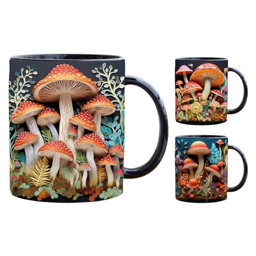 3 Stk 3D Pilz Tasse, 11 OZ Cute 3D Magic Mushrooms Mug, 3D Neuheit Kaffeetassen Teetasse Mit Henkel, Farbe Keramik 3d Tasse Geschenke 3D Pilzbecher Pilz Kaffeetasse Großer Kaffee Becher von Ceolup