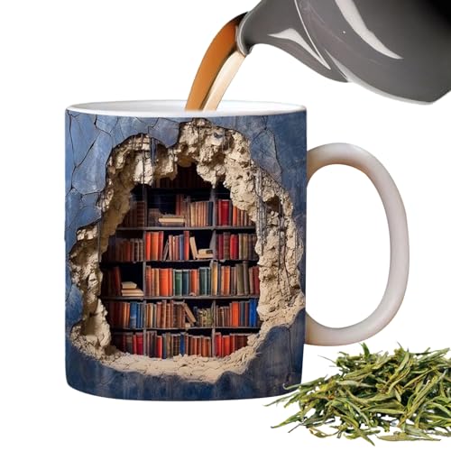 Ceolup Mehrzweckbecher Aus Keramik Bücherregal Becher Buchliebhaber Becher Kaffeetasse Für Buchliebhaber 3D-Bücherregal-Tasse Bücher Lesen Hobby Bücherwurm Becher von Ceolup