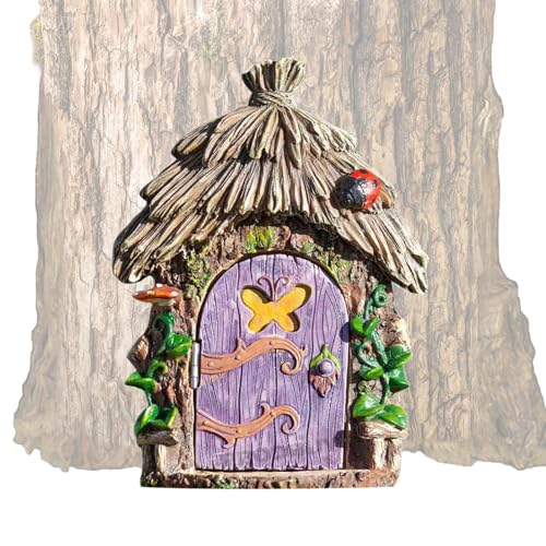 Miniatur Fairy Gnome Home Fenster Und Tür, Garten Outdoor Statuen Bäume Dekoration Feentür Wichteltür Garten Türen Und Fenster Aus Harz, Gartendeko Figuren Statuen, Garten Dekoration Skulptur Statuen von Ceolup