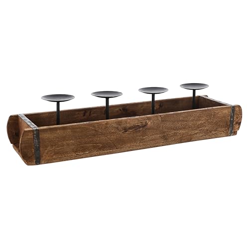 Cepewa Adventsleuchter Ziegelform Adventsleuchter Used Look | Altholz Buche 58x12cm | Upcycling-Kiste für 4 Stumpenkerzen (1 x Holzkiste Kerzenständer Stumpenkerze) von Cepewa