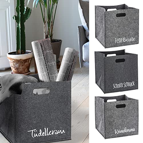 Aufbewahrungsbox 4er Set Sortierboxen | Filz mit Sprüchen 28x28 cm hellgrau dunkelgrau | Filxbox Korb Ordnungskorb (1 x 4er Set Aufbewahrungsbo) von Cepewa