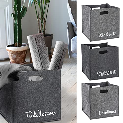 Cepewa Aufbewahrungsbox 4er Set Sortierboxen | Filz mit Sprüchen 28x28 cm hellgrau dunkelgrau | Filxbox Korb Ordnungskorb (1 x 4er Set Aufbewahrungsbo) von Cepewa