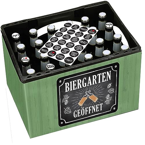 Bierkasten Banderole "Biergarten geöffnet" | Papier L140cm 24 Aufkleber | Bastelset Bierkiste Männergeschenk (1 x Bierkastenbanderole Biergarten) von Cepewa