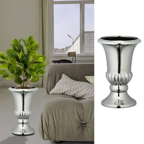 Bodenvase Silber glänzend │Amphore H25cm │ Metall-Look Steinzeug │ Blumenvase Dekovase (1 x Bodenvase H25cmxB17cm) von Cepewa