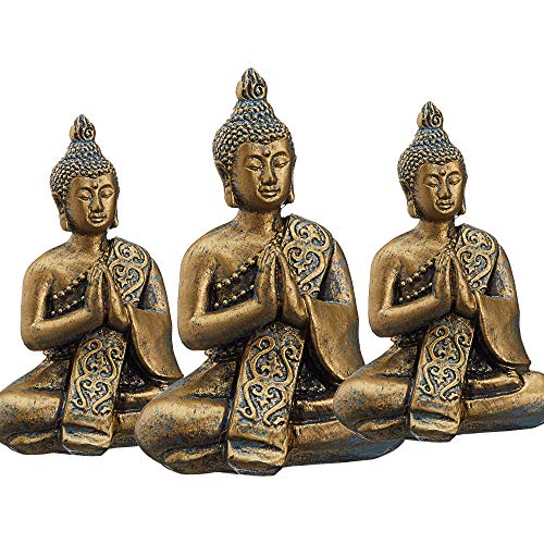 Cepewa Buddha Gold sitzend 3er Set Skulptur Statue Gartenfigur Feng Shui zur Gartendekoration (1 x 3er Set Buddha 10 cm) von Cepewa