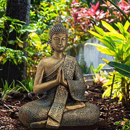 Cepewa Buddha goldene asiatische Statue sitzend Feng Shui Gartenfigur H 30 cm zur Gartendekoration von Cepewa