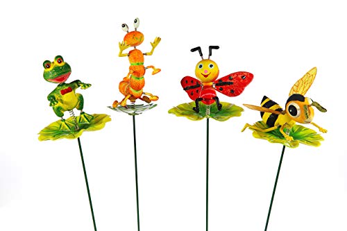 4er Set Blumenstecker Tiere auf Blatt | H60cm Eisen Polystyrol bunt | Biene Frosch Raupe Marienkäfer beweglich | Gartendeko (12) 4er Set Blumenstecker Tiere auf Blatt | H60cm Eisen Polystyrol bunt | Biene Frosch Raupe Marienkäfer beweglich | Gartendeko (12) von Cepewa