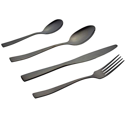 16 teiliges Besteck Set aus 430er Edelstahl Messer Gabel Löffel Teelöffel Designerbesteck spülmaschinenfestfür 4 Personen (schwarz glänzend) von Cepewa