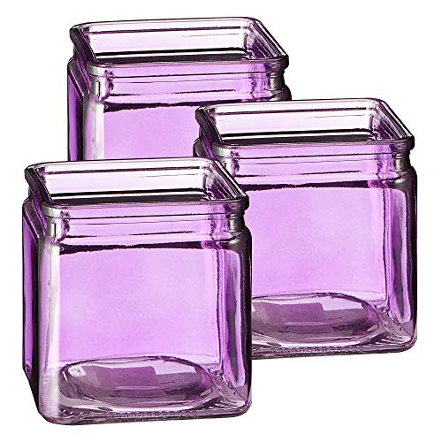 Cepewa 3er Set Eckiges Windlicht 10 cm lia Kerzenhalter Stimmungslicht Schmetterling (1 x Windlicht 10 cm lila) von Cepewa