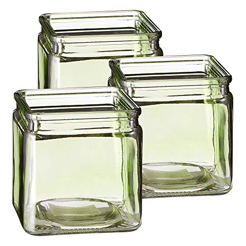 Cepewa 3er Set Eckiges Windlicht grün 10 cm Kerzenhalter Stimmungslicht Schmetterling (1 x Windlicht 10 cm grün) von Cepewa