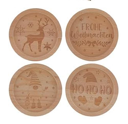 Cepewa - 53589 - Untersetzer aus Buchenholz - gelasert -, 4er Set, Durchmesser: 11,5cm, mit weihnachtlichen Motiven, Innendurchmesser 10cm, Höhe 1,5cm von Cepewa
