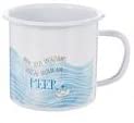 Cepewa - 56496 - Kaffeebecher, Becher, Maritim, Man sitzt insgesamt viel zu selten am Meer, weiß, Emaille, spülmaschinengeeignet, 9cm x 9cm, 450ml von Cepewa