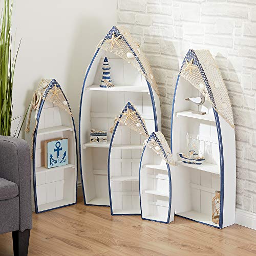 Cepewa 5er Set Regal Ruderboot Wohnzimmerregal weiß/blau inkl. Netz + Muscheln von Cepewa