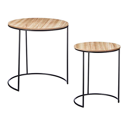 2er Set Beistelltisch | Industrie Design aus Metall mit Holz | Ø 34cm x H 34 / Ø 44cm x H 44 cm | Wohnzimmertisch Tischset von Cepewa