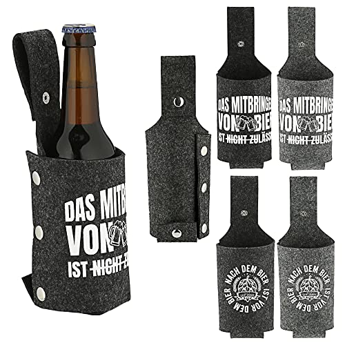 Cepewa Bierholster 4er Set mit Aufdruck │ Filz 8x24x8cm Druckknopf │ Flaschenhalter Bierhalfter Flaschenträger Flasche Dose von Cepewa