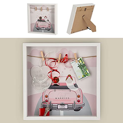 Cepewa Bilderrahmen DIY Geldgeschenk Hochzeit│ Motivrahmen 28x28x4,5cm bunt Wäscheklammer │Geschenk Rahmen (1 x DIY Bilderrahmen Hochzeit) von Cepewa