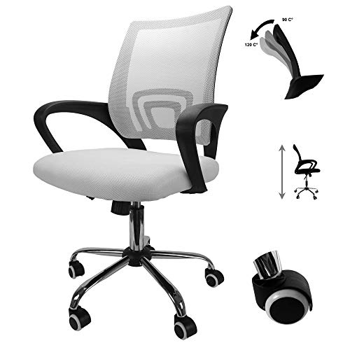 Cepewa Bürostuhl ergonomisch mit Lendenwirbelstütze | Schreibtischstuhl mit Armlehnen und Wippfunktion | Computerstuhl mit Neigefunktion und Höhenverstellung (weiß) von Cepewa