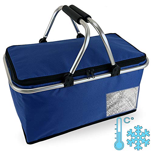 Cepewa Einkaufskorb faltbar mit Thermofunktion 30 L Kühltasche Thermokorb Picknickkorb Isoliertasche (blau mit Thermofunktion) von Cepewa