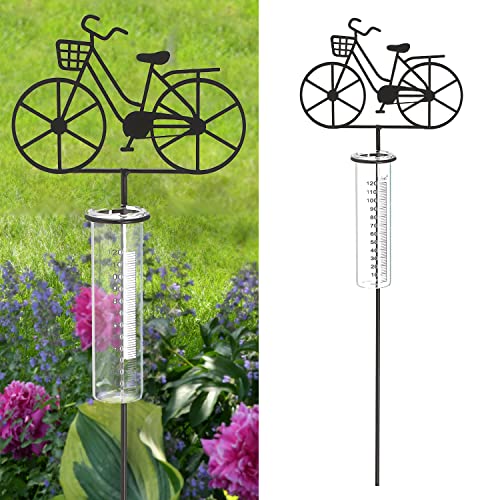 Cepewa Gartenstecker Regenmesser Fahrrad │ 18x90x5,5cm Metall Glas │ Messzylinder Niederschlagsmesser von Cepewa