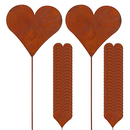 Cepewa Gartenstecker Rusty 48er Set Herzmotiv im Rost-Design H 35 cm aus Zink Gartendekoration (1 x 48er Set Gartenstecker Herz) von Cepewa