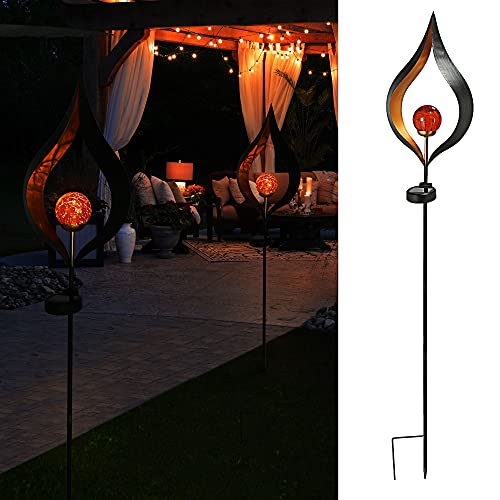 Cepewa Gartenstecker Solar aus Eisen Drop │Innenliegende Rote Solar Glaskugel │Gartenfigur mit Ornamenten (1 x Solar Gartenstecker Drop) von Cepewa