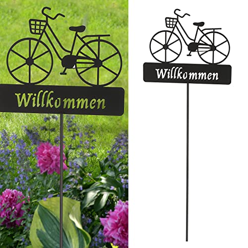 Gartenstecker Willkommen Fahrrad │ 20x90cm Metall │ Gartendekoration für Beet und Topf von Cepewa