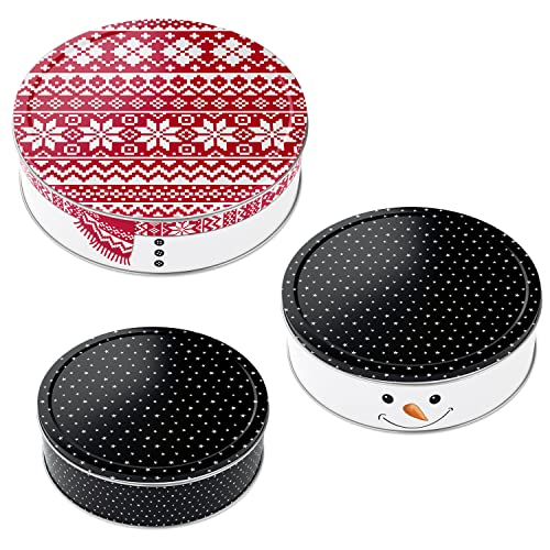 Cepewa Gebäckdose 3er Set Weihnachten | Schneemann 3 Größen rund Metall | Aufbewahrung Weihnachtsgebäck Keksdose (1x 3er Set Gebäckdose Schneemann) von Cepewa