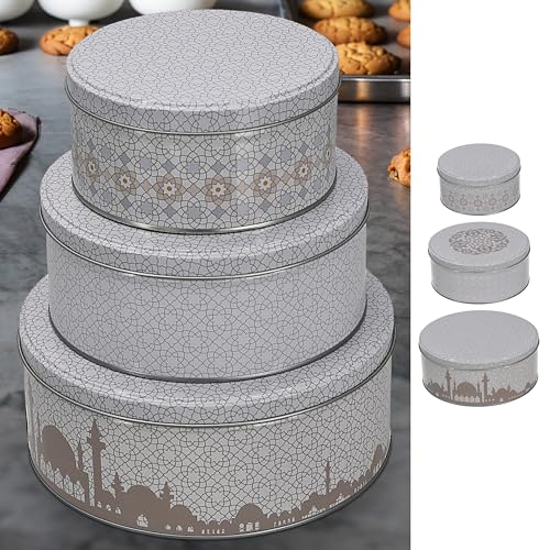 Cepewa Gebäckdosen Orientalische Muster 3er Set | 3 Größen Metall rund | Keksdose gemustert mit Deckel (Orientalisch) von Cepewa