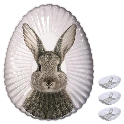 Cepewa Gebäckteller Hase 4er Set | Metall 18x24x2,5cm Eiform | Osterdekoration Hasenkopf Osterhase (4er Set Gebäckteller Hase) von Cepewa