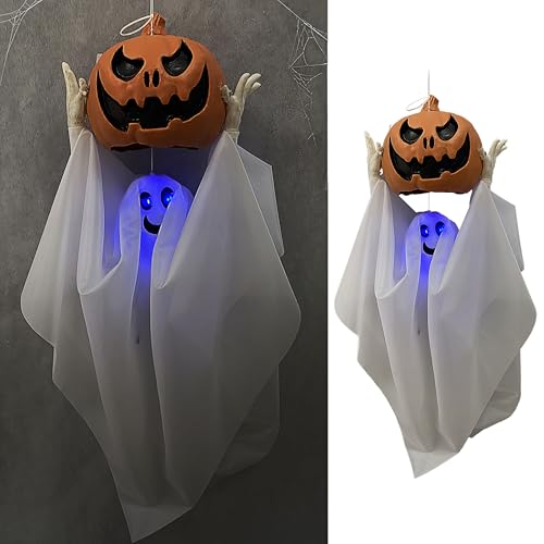 Cepewa Geist Kürbiskopf Halloween animiert | 32x90x15cm weiß schwarz orange PE Polyester | Licht Sound Bewegung Geräuschsensor Cepewa Geist Kürbiskopf Halloween animiert | 32x90x15cm weiß schwarz orange PE Polyester | Licht Sound Bewegung Geräuschsensor von Cepewa
