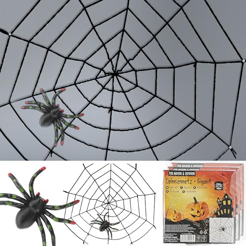 Cepewa Halloween Spinnennetz | 150x150x2cm Nylon | Gruseldeko Netz mit Spinne Halloween-Party (150x150cm, schwarz, 1) von Cepewa