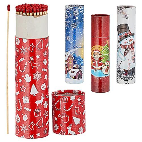 Cepewa Kaminstreichhölzer 4er Set | L 20cm 4 Packungs-Motive à 75 STK. | Streichholzschachtel Holzdesign | XXL Zündhölzer (4X 75 STK. Weihnachtsdesign) von Cepewa