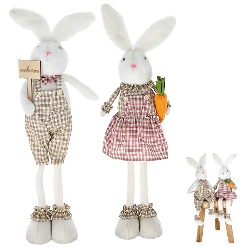 Cepewa Kantenhocker Osterhasen 2er Set | 15x60x10cm Polyester | Osterdekoration Kantensitzer | Hasenpaar Willkommensschild (2er Set 15x60x10cm) von Cepewa