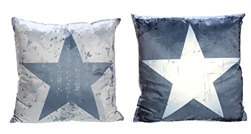 Cepewa Kissen Deluxe ' New Stars ', 40 x 40 cm, 2 Modelle zur Auswahl, blau oder Weiss, glänzend, 100% Polyester, mit Reißverschluss, Farbe:Blauer Stern von Cepewa