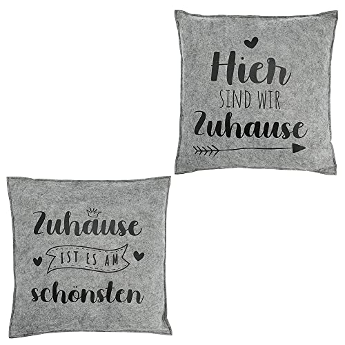 Cepewa Kissen Filz 2er Set Zuhause │ 38x38cm Print 2 Motive Spruch hellgrau│ Kuschelkissen Sofakissen Dekokissen (1 x 2er Set Kissen hellgrau) von Cepewa