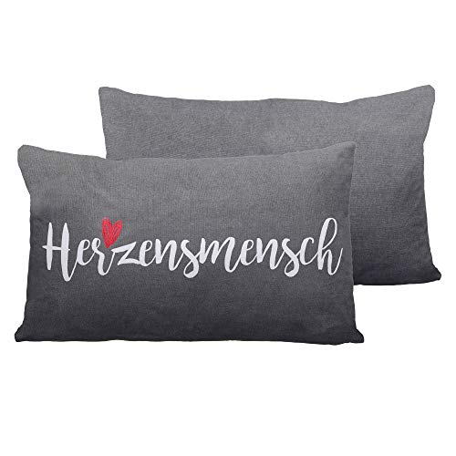 Cepewa Kissen Herzensmensch Sofakissen Kuschelkissen mit Herz in weiß oder grau Dekokissen (1 x Kissen grau) von Cepewa