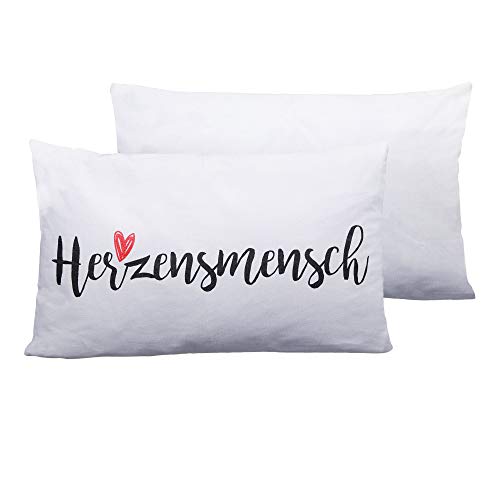 Cepewa Kissen Herzensmensch Sofakissen Kuschelkissen mit Herz in weiß oder grau Dekokissen (1 x Kissen weiß) von Cepewa